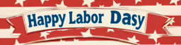 a labor day logo is pictured in red, white and blue
