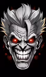 an evil joker smiling in the dark