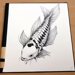 a drawing of a koi fish with some ink