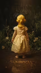an american girl doll wearing a yellow dress