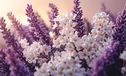there are lots of purple and white flowers in the vase