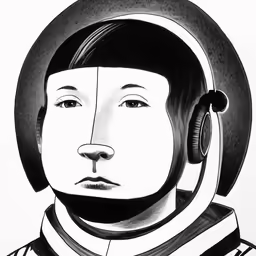 an ink painting of a person with headphones on