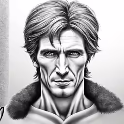 a drawing of a man in black and white