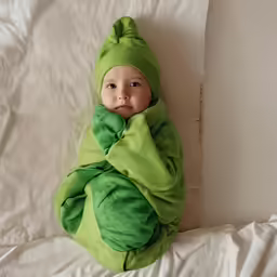a very cute baby laying on top of a bed