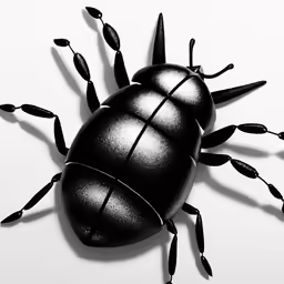 a black bug with six legs has multiple antennae and is facing forward