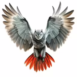 an owl with wings stretched out is flying