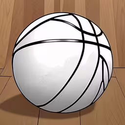 an illustration of a basketball ball on the floor,a white ball on a wooden floor on top of a hard wood floor