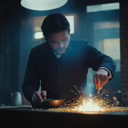 a person using an electric grinder in a room