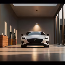 the front end of the jaguar car in a building