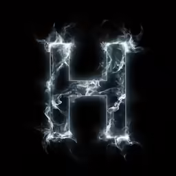 a letter h made up of smoke on a dark background