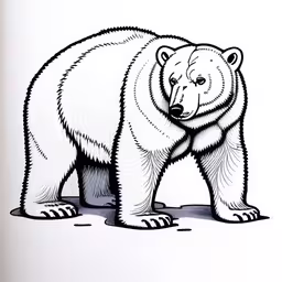 black and white drawing of a large bear,a bear drawing in pen on a white sheet