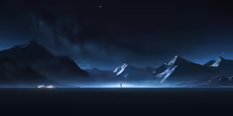 some very dark mountains at night with a few stars in the sky