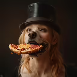 a woman holding up food to her face