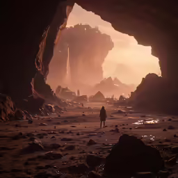 a person in the middle of a cave