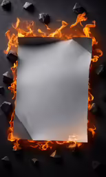 a piece of paper sits in the middle of flames