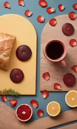 various food items including fruit and bread