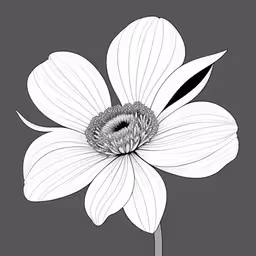 a large flower that is in black and white,a black and white flower on grey