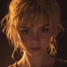 an animated image of a woman looking to her right