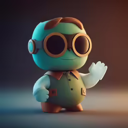 a cartoon character wearing a green suit and goggles