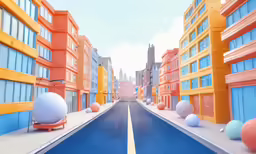 a city with lots of tall buildings and a long road