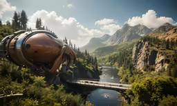 a man flying over a valley with trees on both sides