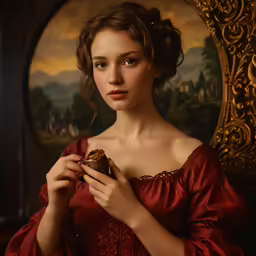 the painting has an oval frame in it