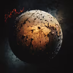a large black object sitting inside of a metal ball