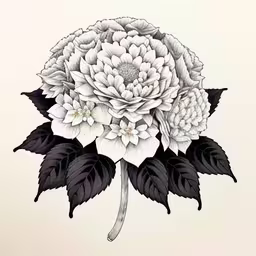 a drawing of flowers that are on a white wall,a black and white flower on a white background