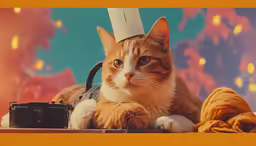 the cat sits on the table next to the digital camera