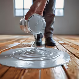 water is being poured onto the floor in preparation for use