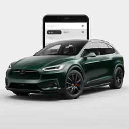 an all electric tesla model x is shown with the phone in view