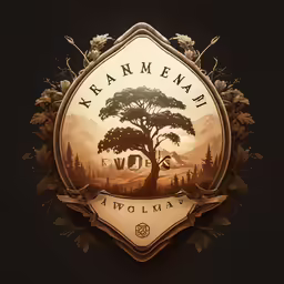 a round emblem design with the words karmaenai on it
