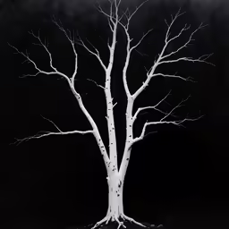 an artistic white tree sitting alone in the dark