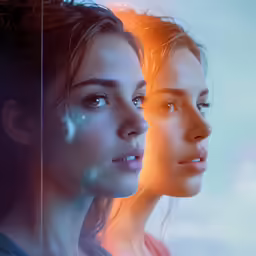 two women face each other in the same image