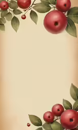 a photo frame with red apples and green leaves