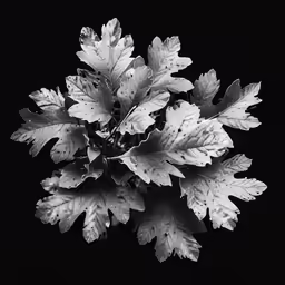 a black and white photo of an oak tree branch