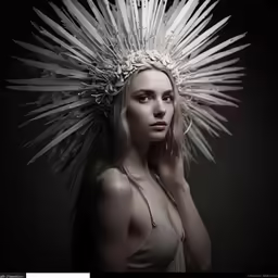 a woman is posing with spikes on her head