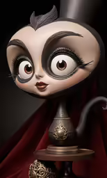 the masked face of an evil looking doll