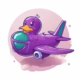the purple airplane has a smiling yellow beak