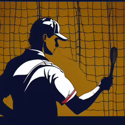 an art print of a man with tennis racket,an art piece featuring a baseball player standing and holding a bat