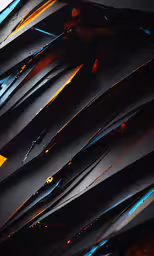 there are very many different colored lines on the surface,various skis stacked together in rows with lights shining through them