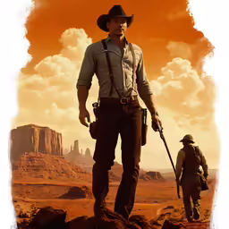 a painting of a cowboy and his gun