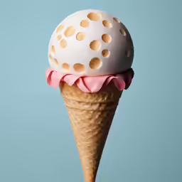 an ice cream cone with some polka dots on top