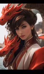 a beautiful woman with long hair and a dragon head