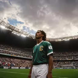 a man in a football jersey standing on a green field