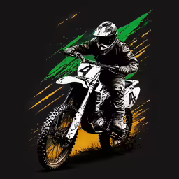 a dirt bike racer riding a dirt bike,a man riding a motorcycle on a black background
