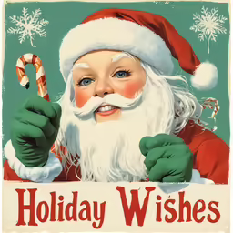 an old fashioned christmas card with santa claus holding up candy canes