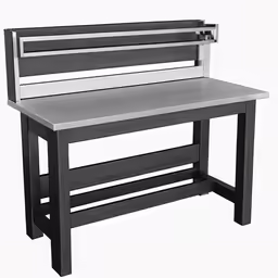 an old wood desk with a bench in front