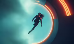 a person is shown jumping from inside a circular object