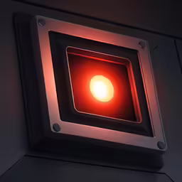 red light inside of a building on a black roof